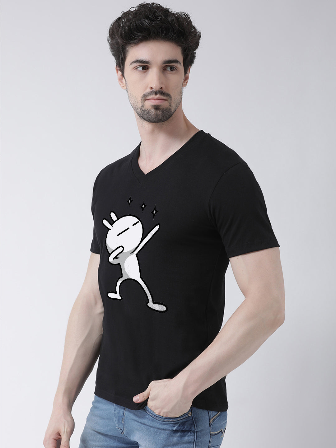 Men V-Neck Pure Cotton Printed Half Sleeve T-shirt - Friskers