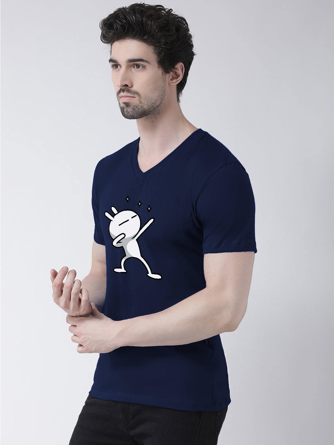 Men V-Neck Pure Cotton Printed Half Sleeve T-shirt - Friskers