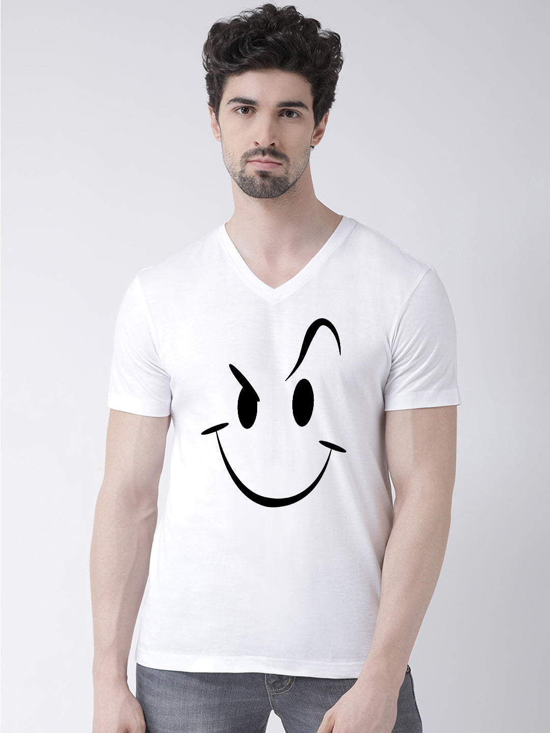 Men V-Neck Smiley Printed Half Sleeve T-shirt - Friskers