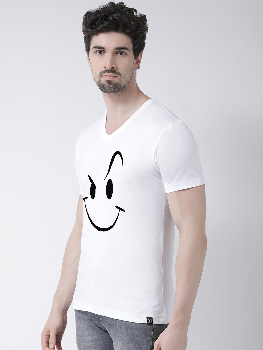 Men V-Neck Smiley Printed Half Sleeve T-shirt - Friskers