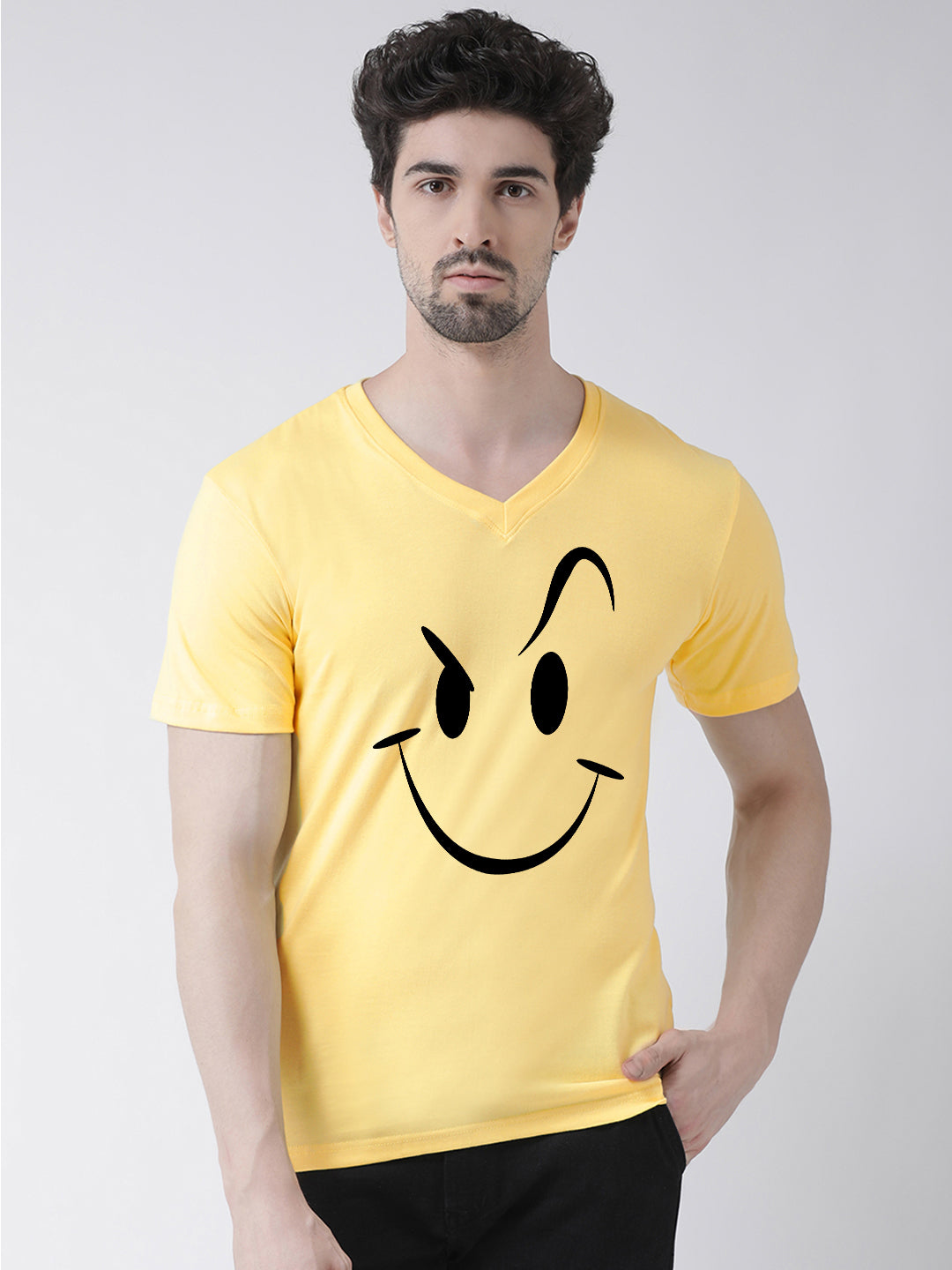 Men V-Neck Smiley Printed Half Sleeve T-shirt - Friskers