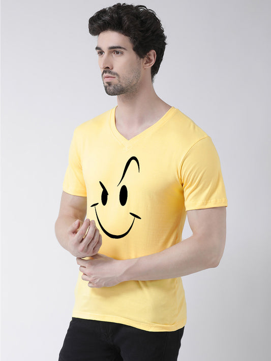 Men V-Neck Smiley Printed Half Sleeve T-shirt - Friskers