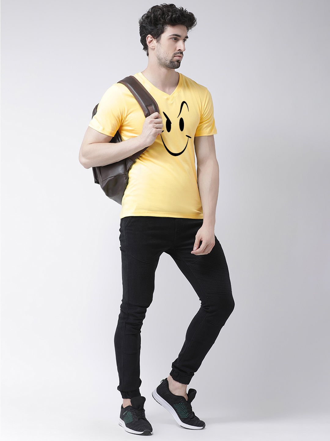 Men V-Neck Smiley Printed Half Sleeve T-shirt - Friskers