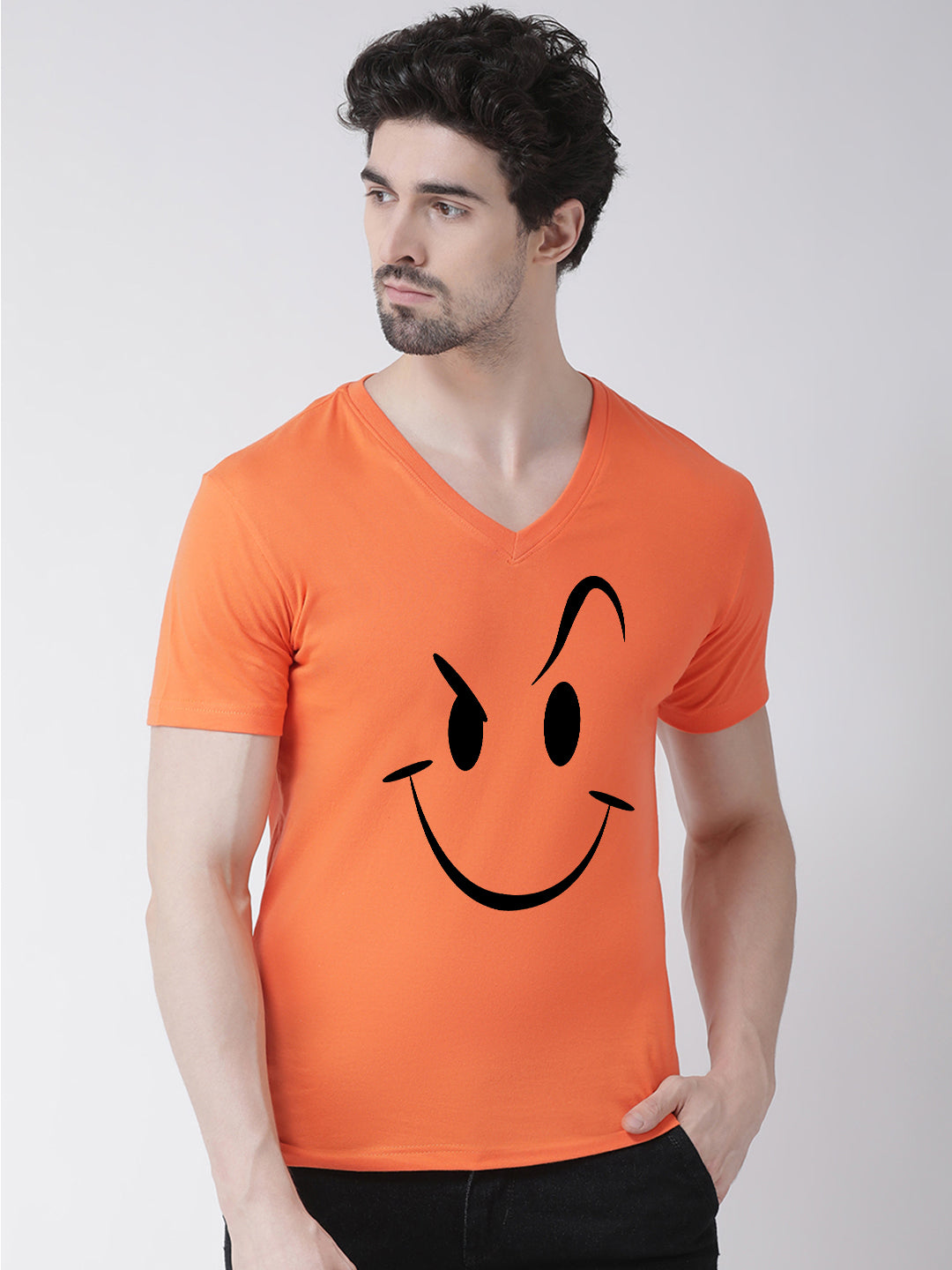 Men V-Neck Smiley Printed Half Sleeve T-shirt - Friskers