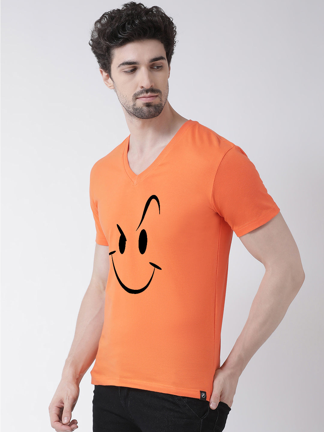 Men V-Neck Smiley Printed Half Sleeve T-shirt - Friskers