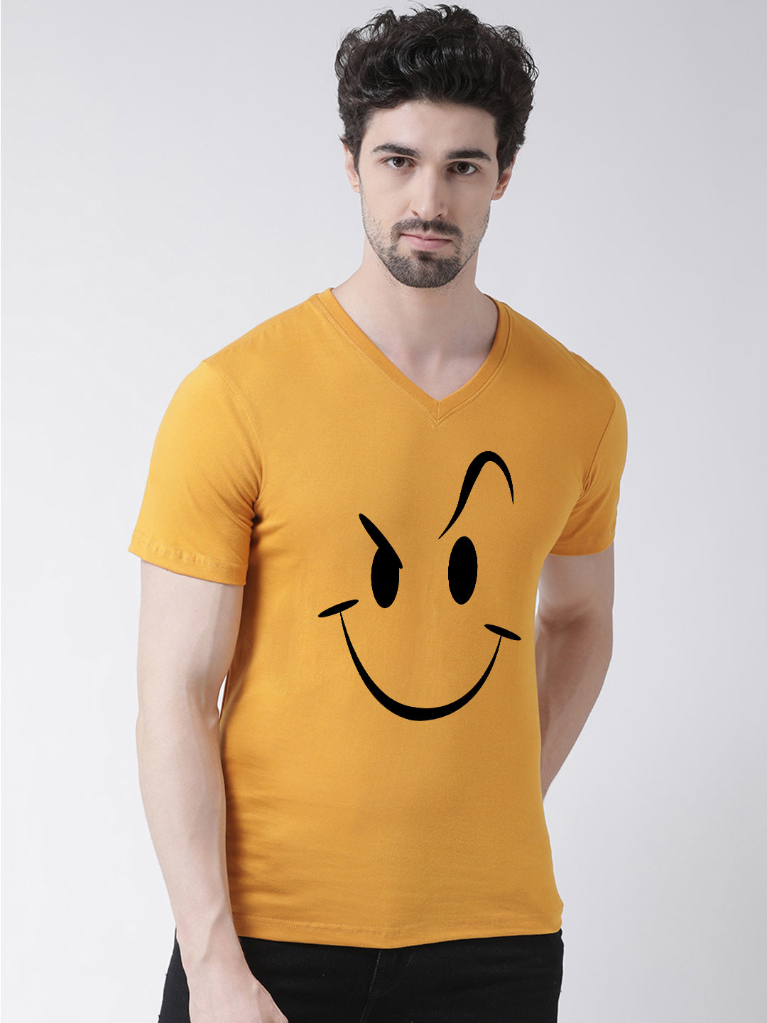 Men V-Neck Smiley Printed Half Sleeve T-shirt - Friskers