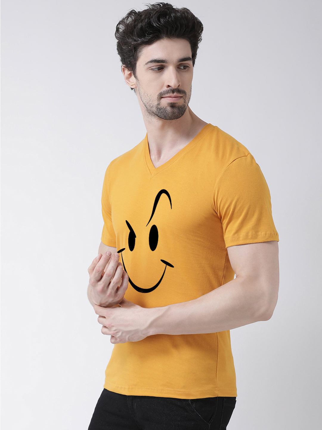 Men V-Neck Smiley Printed Half Sleeve T-shirt - Friskers