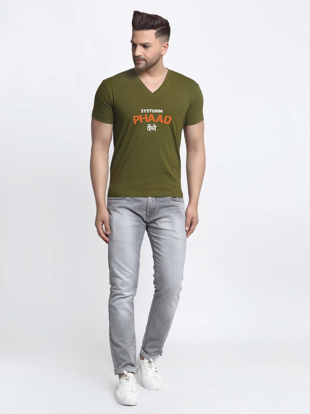 Men's System Phad Denge Cotton Regular Fit V Neck T-Shirt - Friskers