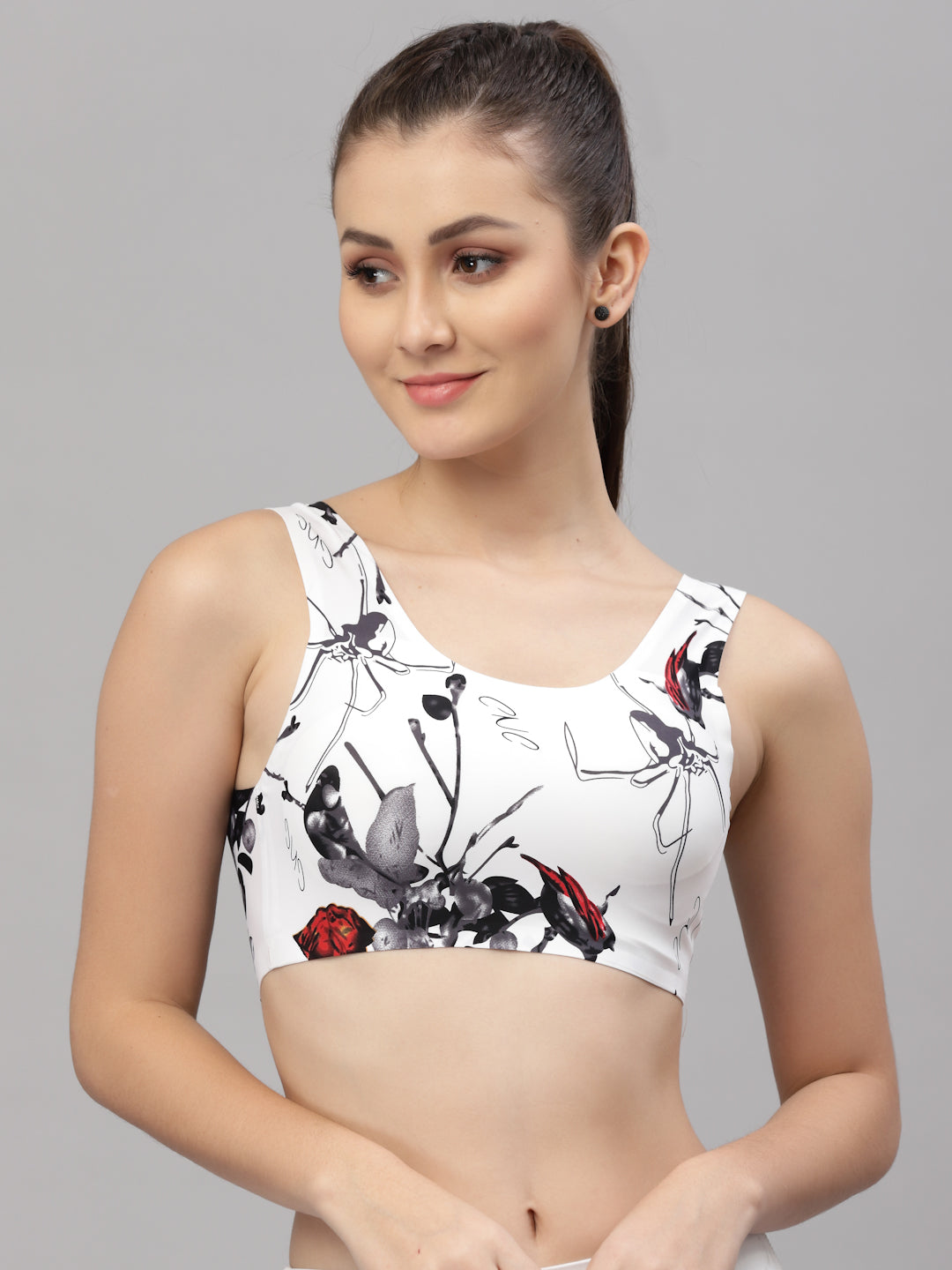 Women Rose Print Sports Lightly Padded Bra  (Multicolor) - Friskers