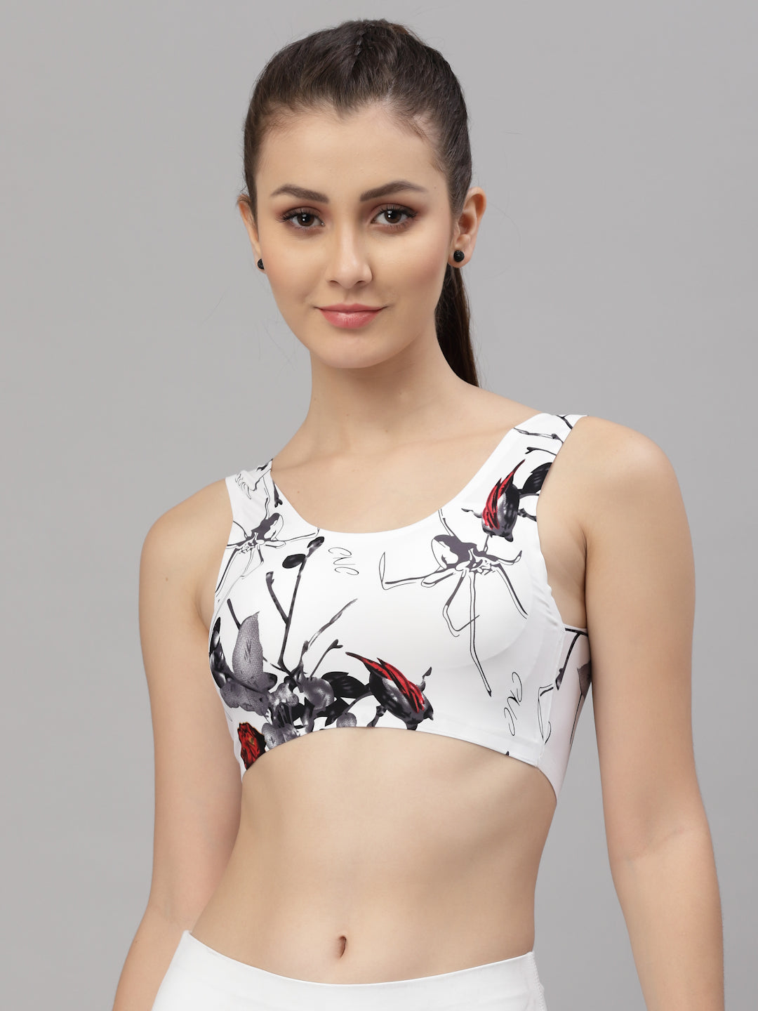 Women Rose Print Sports Lightly Padded Bra  (Multicolor) - Friskers