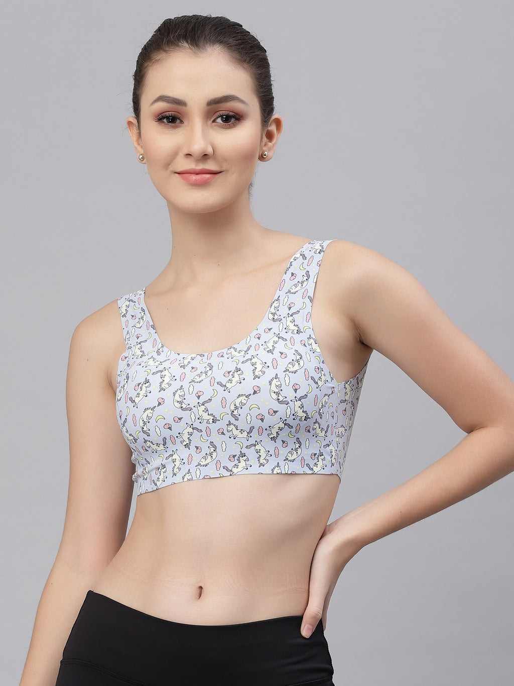 Women Unicorn Print Sports Lightly Padded Bra  (Multicolor) - Friskers