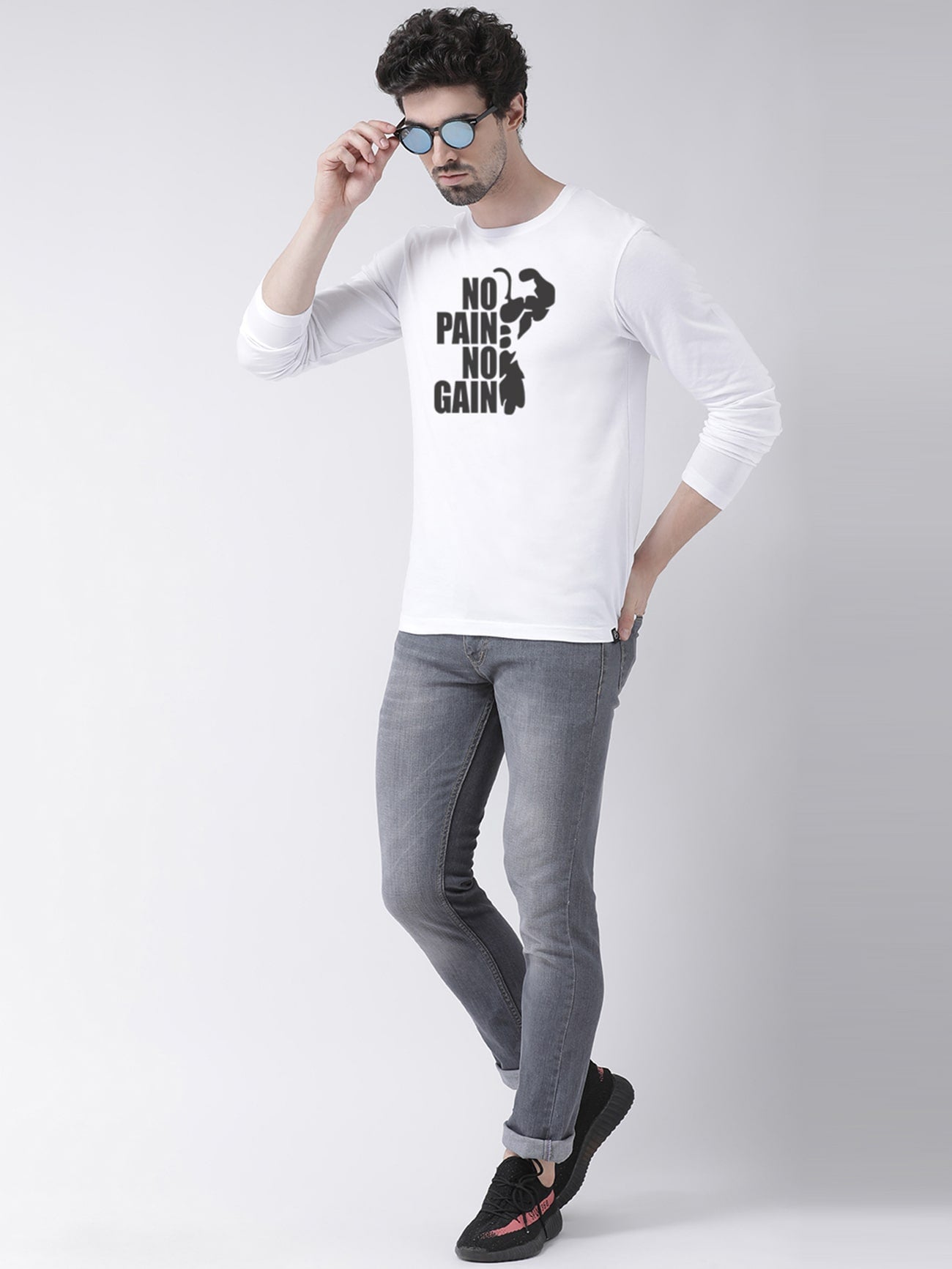 Men No Pain No Gain Printed Full Sleeve T-Shirt - Friskers