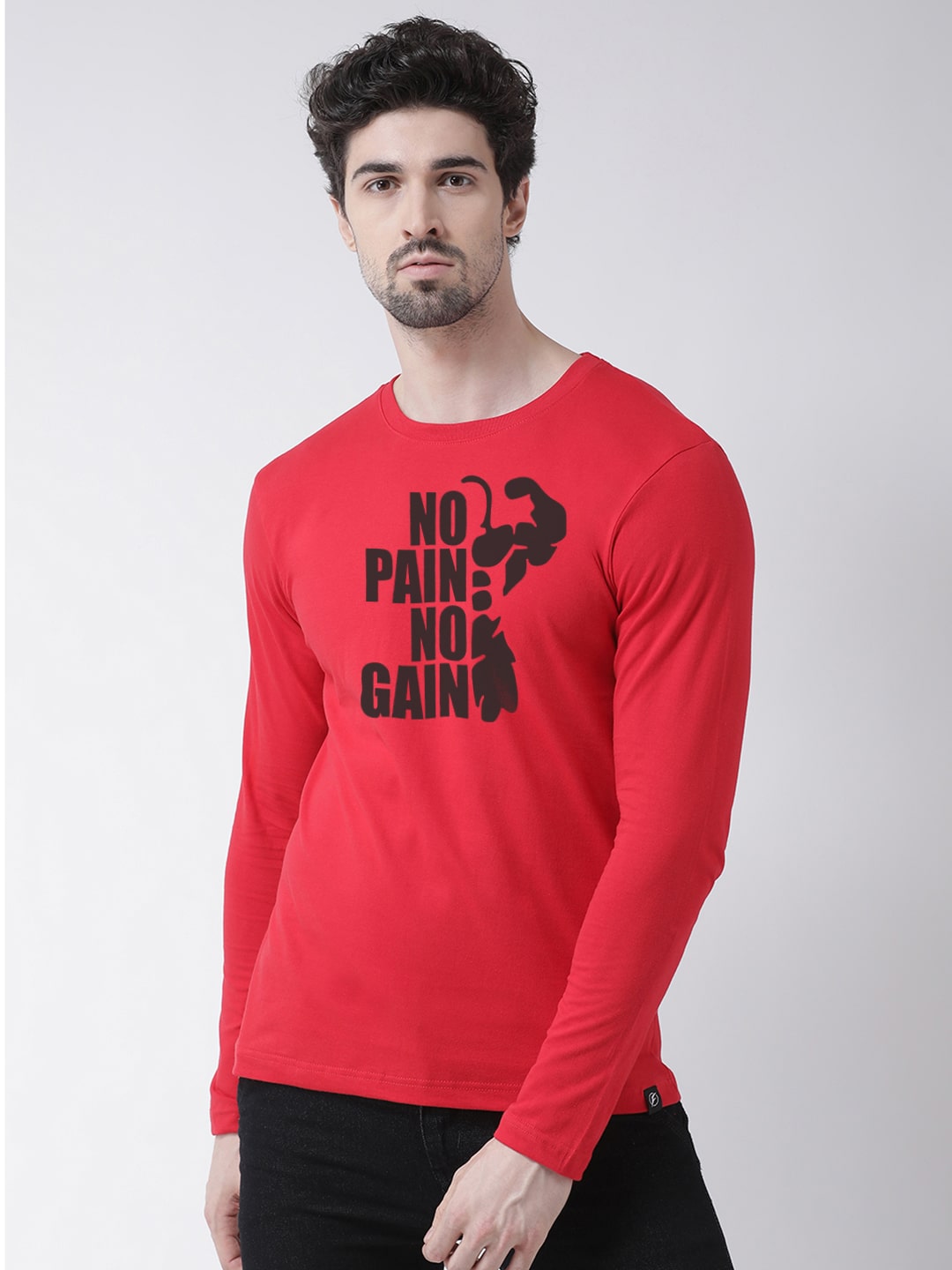 Men No Pain No Gain Printed Full Sleeve T-Shirt - Friskers