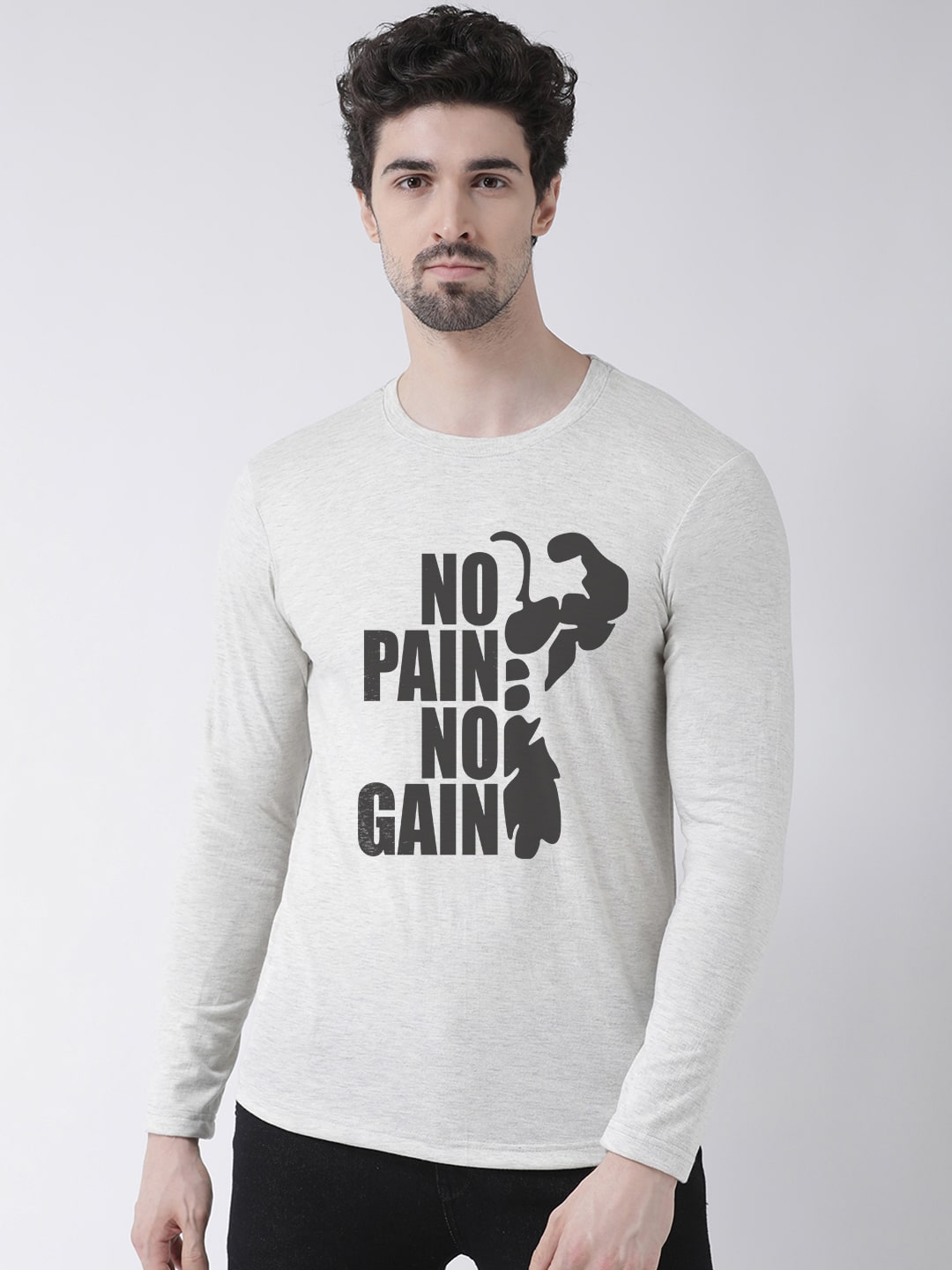 Men No Pain No Gain Printed Full Sleeve T-Shirt - Friskers