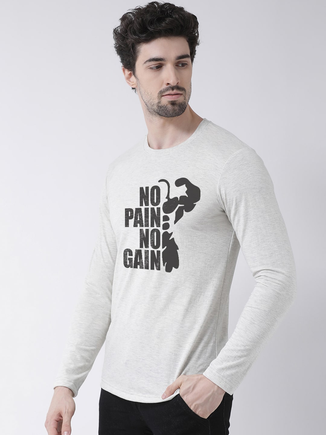 Men No Pain No Gain Printed Full Sleeve T-Shirt - Friskers