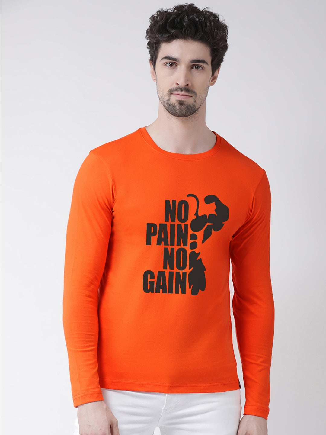 Men No Pain No Gain Printed Full Sleeve T-Shirt - Friskers