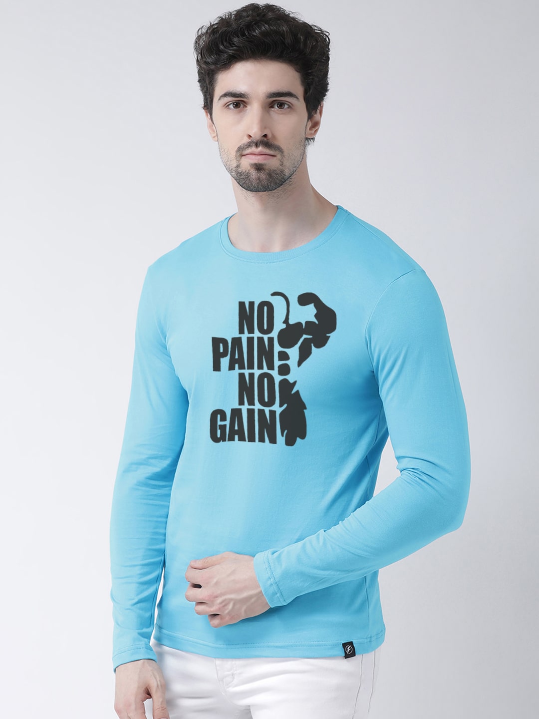 Men No Pain No Gain Printed Full Sleeve T-Shirt - Friskers
