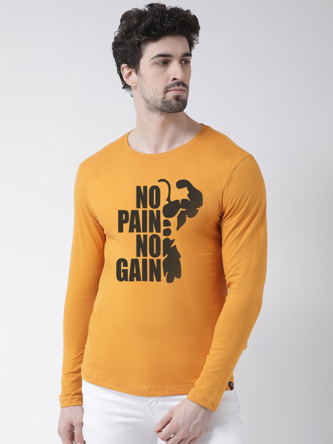 Men No Pain No Gain Printed Full Sleeve T-Shirt - Friskers