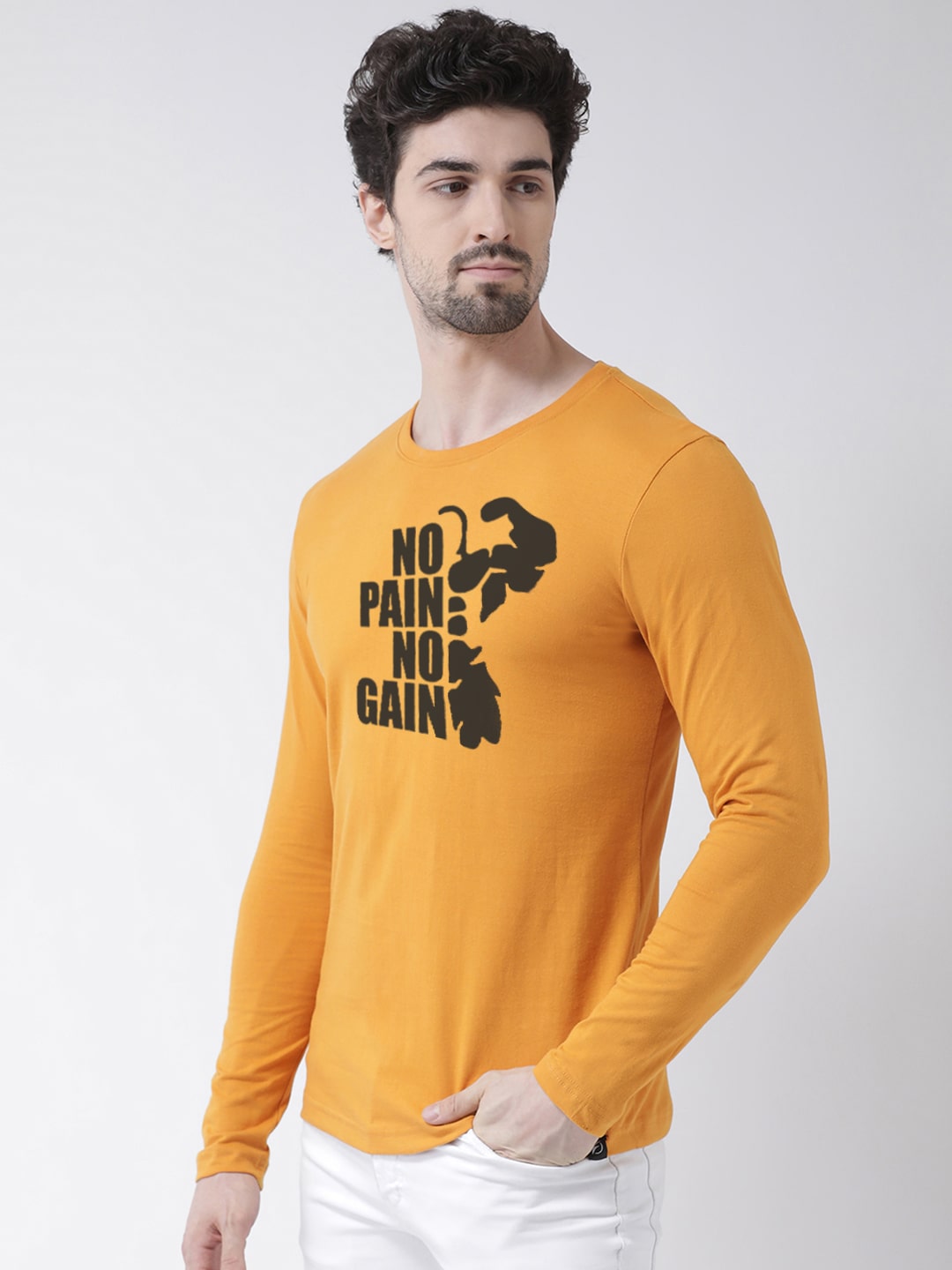 Men No Pain No Gain Printed Full Sleeve T-Shirt - Friskers