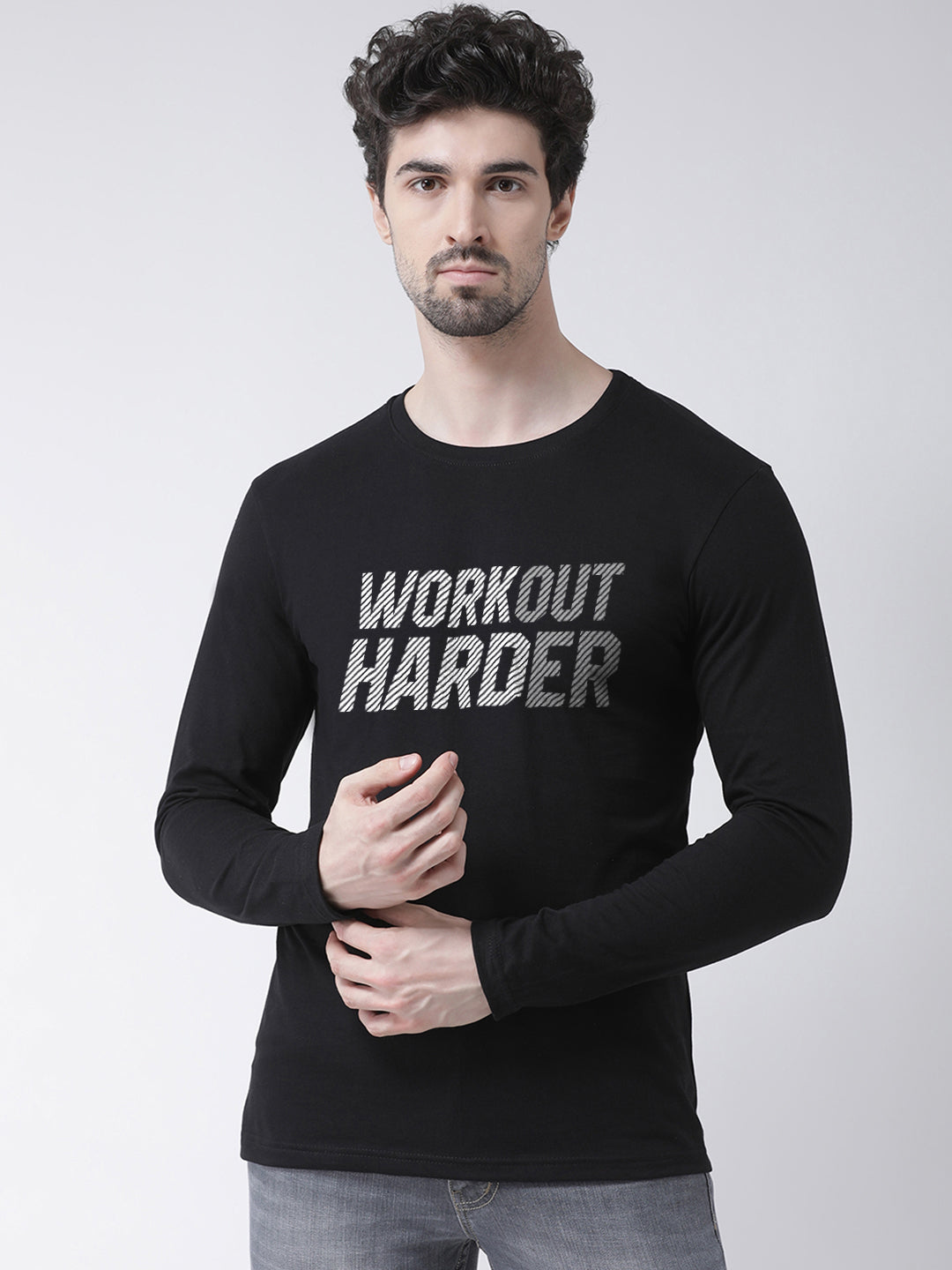 Men Workout Harder Printed Full Sleeve T-Shirt - Friskers