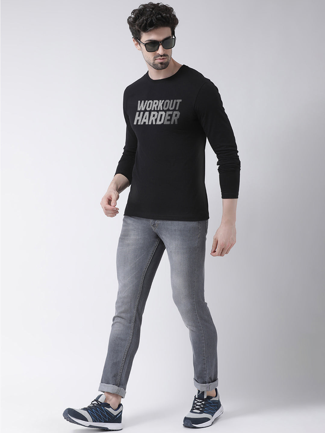 Men Workout Harder Printed Full Sleeve T-Shirt - Friskers
