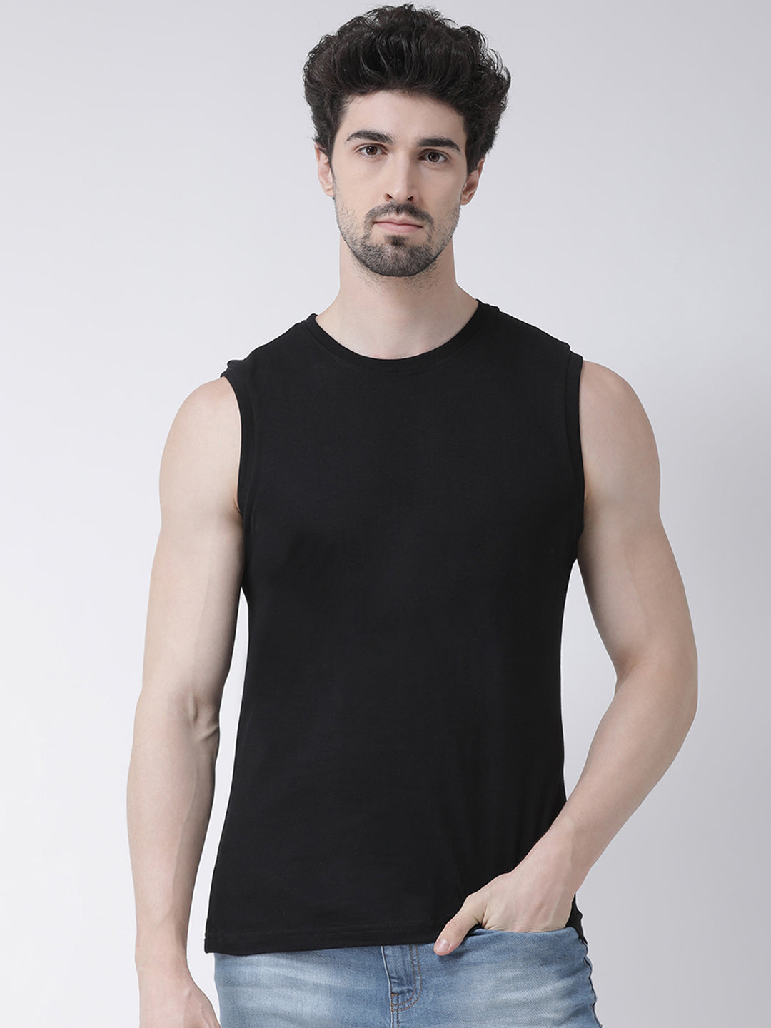 Friskers Solid Men Round Neck Sleeveless T-Shirt