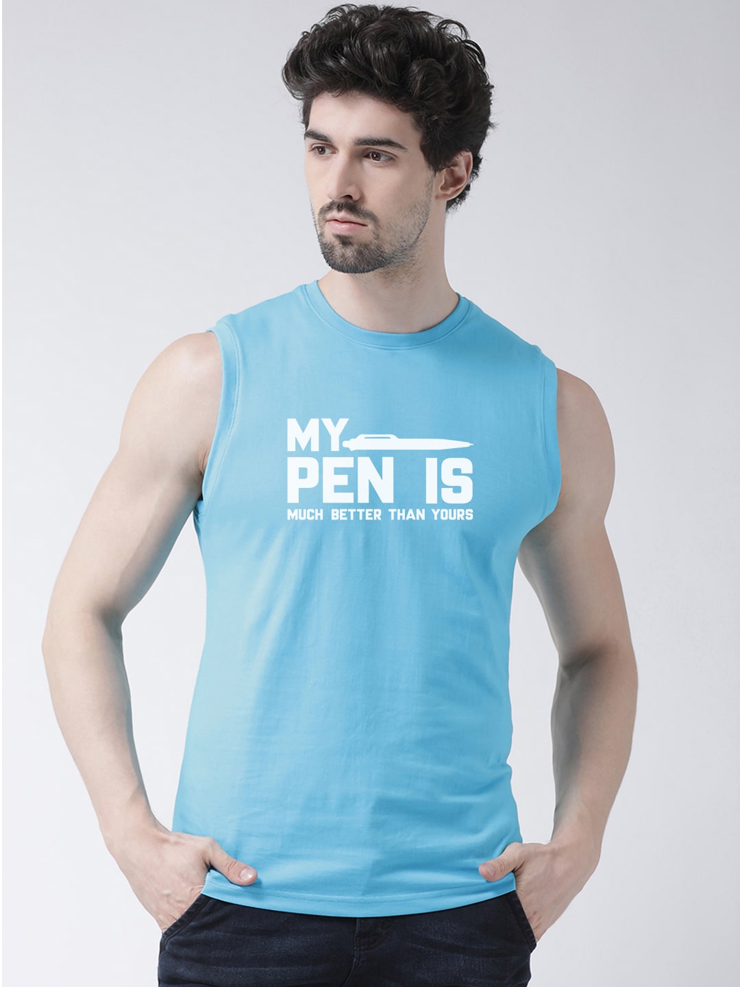 Men My Pen Is Better Than Yours Printed Cotton Gym Vest