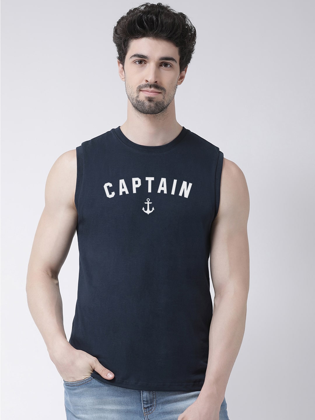 Men Captain Printed Cotton Gym Vest - Friskers