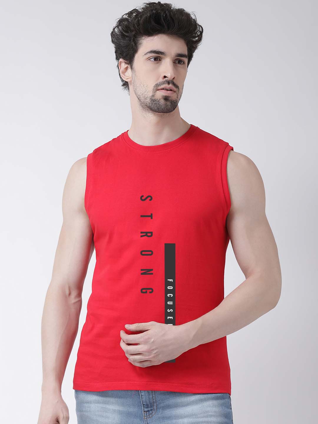Men Strong Printed Cotton Gym Vest - Friskers