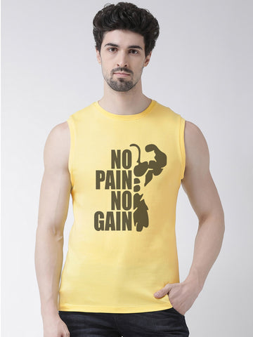 Men No Pain No Gain Printed Cotton Gym Vest - Friskers
