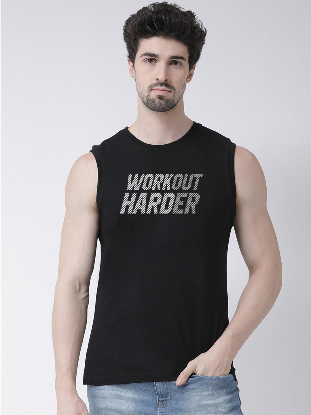 Men Workout Harder Printed Cotton Gym Vest