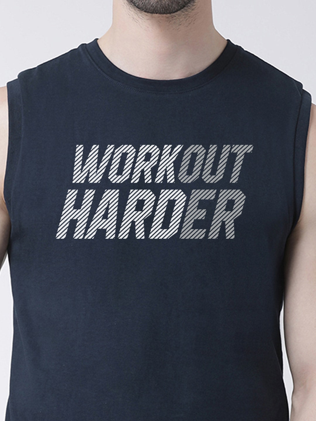 Men Workout Harder Printed Cotton Gym Vest - Friskers