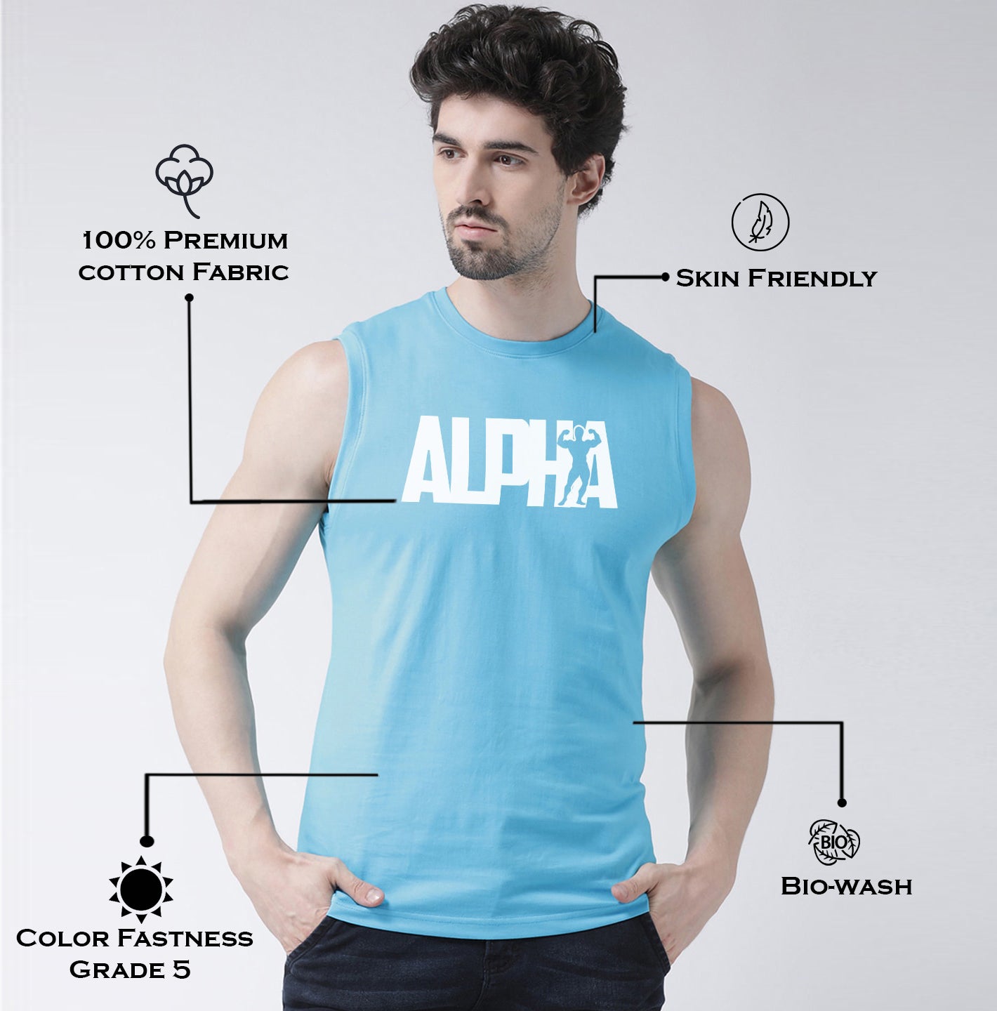 Men Alpha Printed Cotton Gym Vest - Friskers