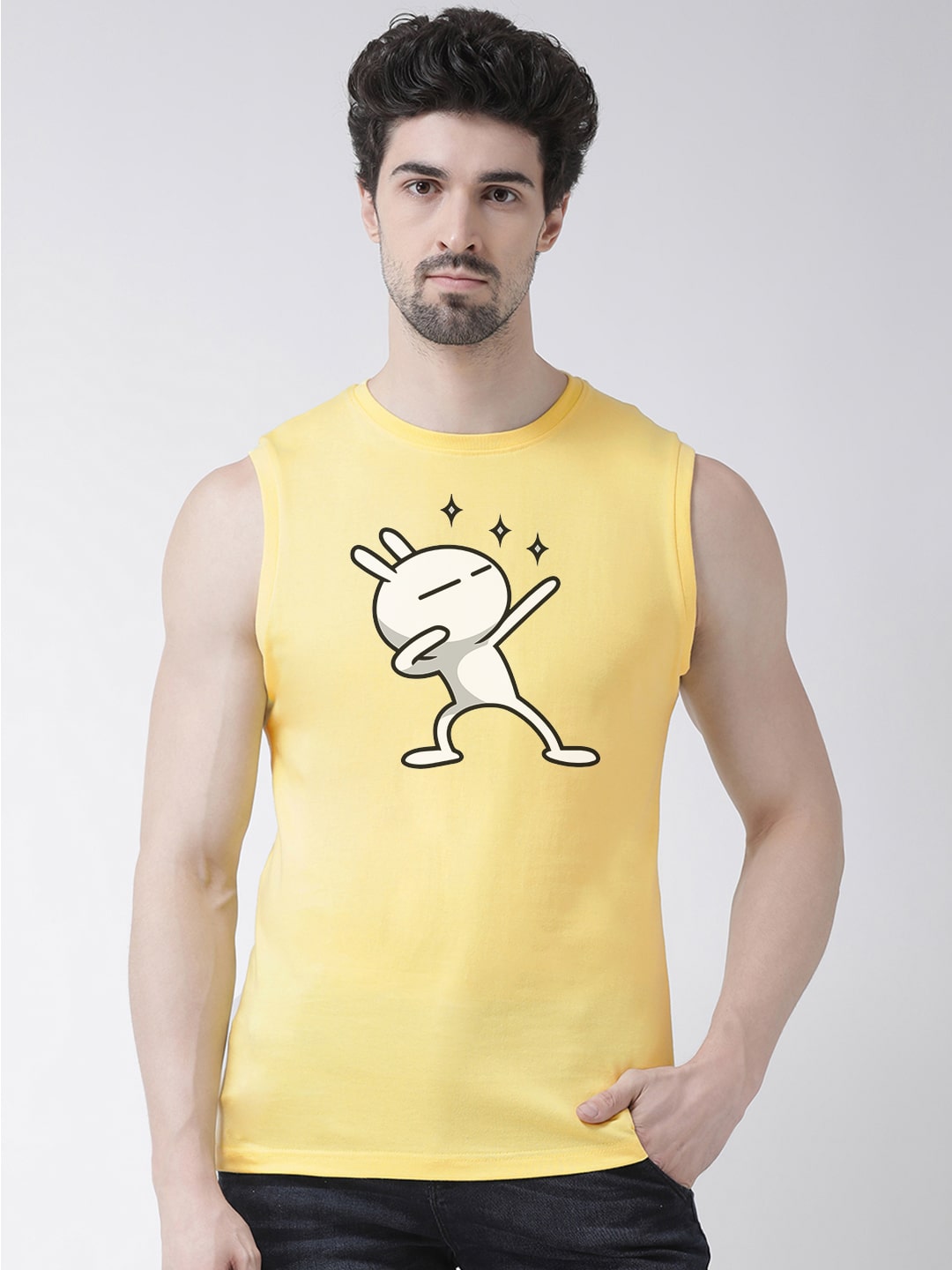 Men Dancing Stars Printed Cotton Gym Vest - Friskers