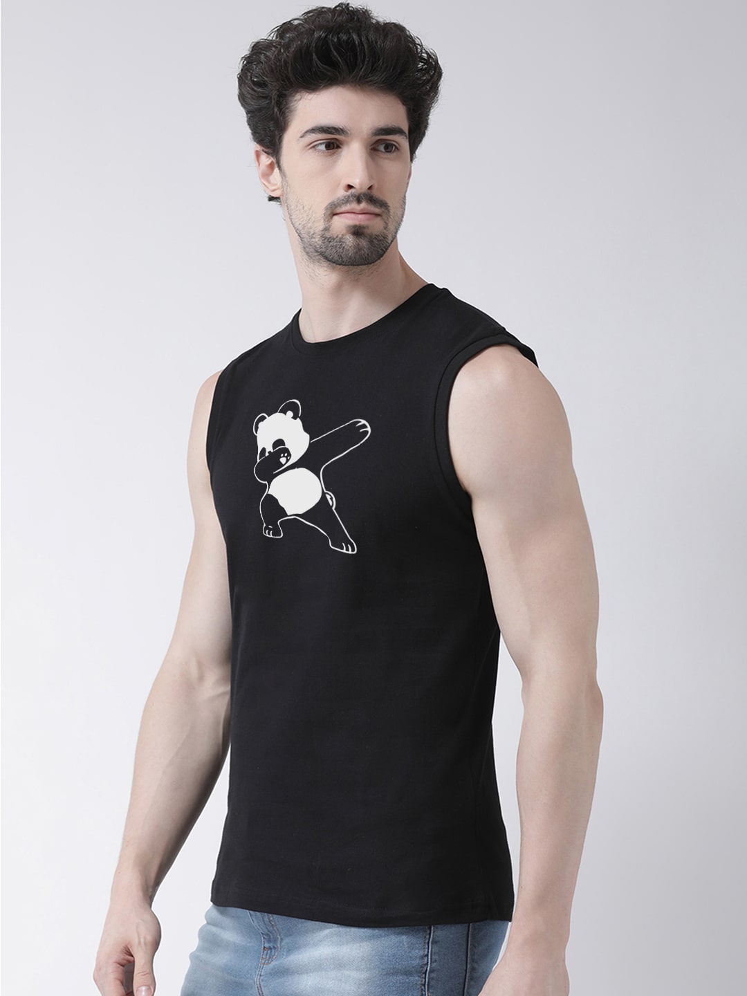Men Dancing Panda Printed Cotton Gym Vest - Friskers