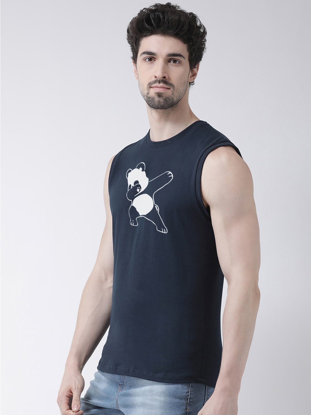 Men Dancing Panda Printed Cotton Gym Vest - Friskers
