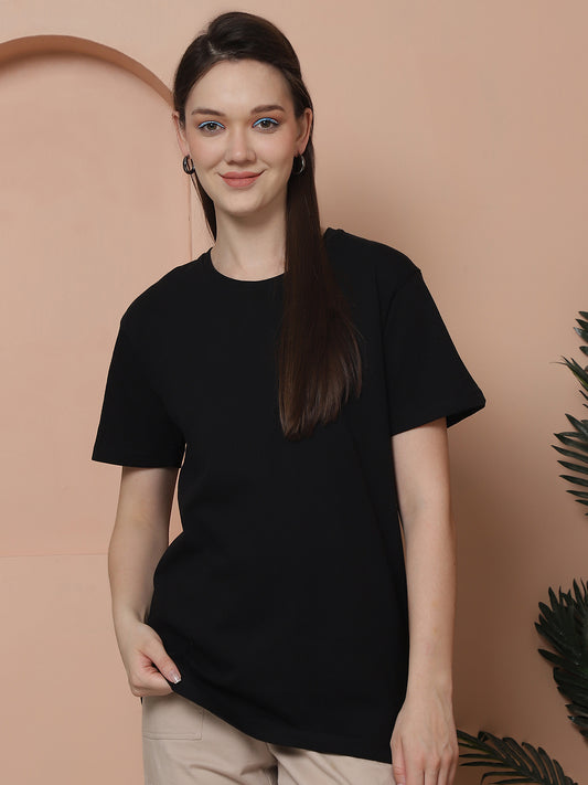 Friskers Pack Of 2 Black Combination Round Neck Half Sleeves Long T-Shirt