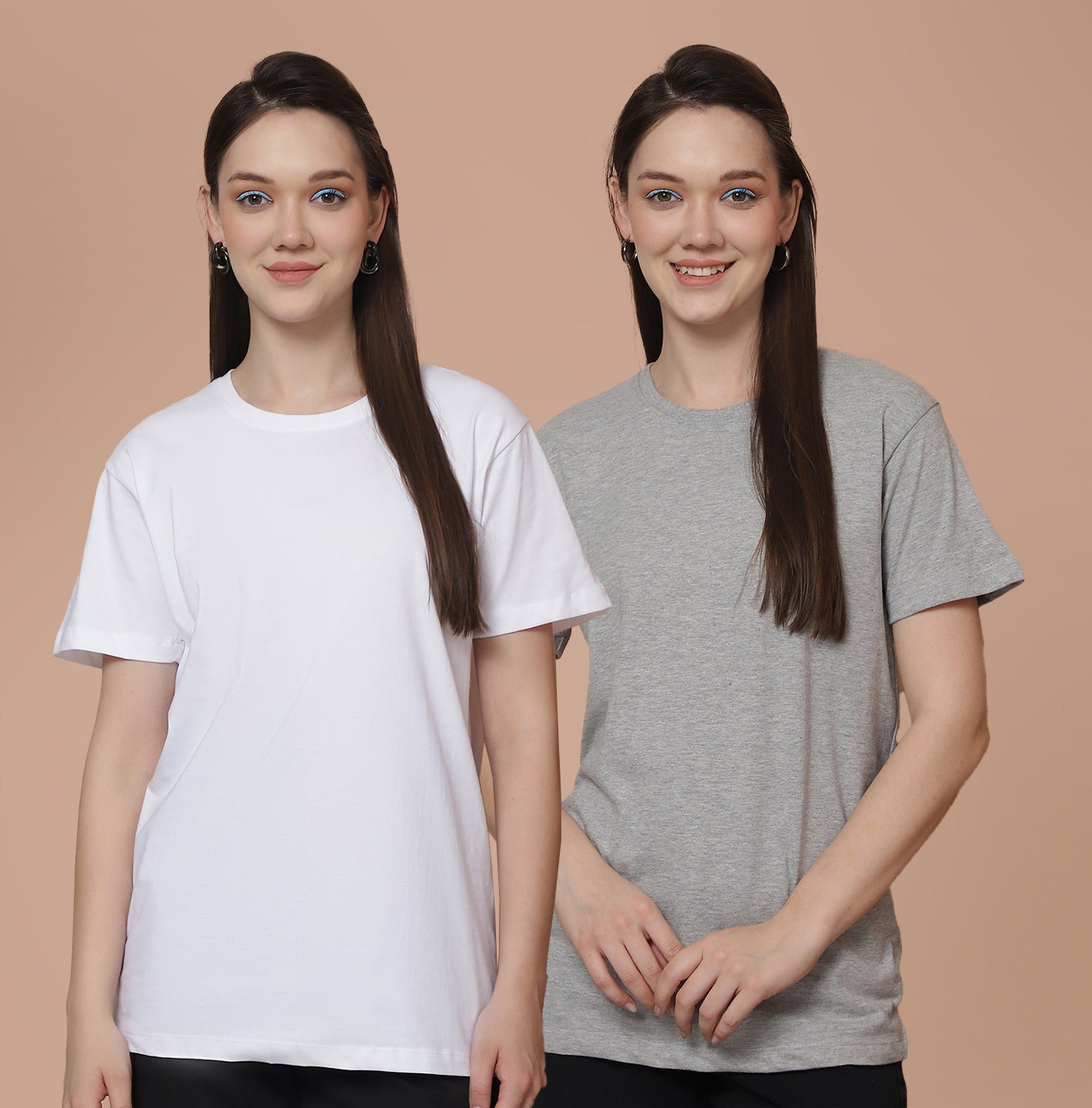 Friskers Pack Of 2 White Combination Round Neck Half Sleeves Long T-Shirt