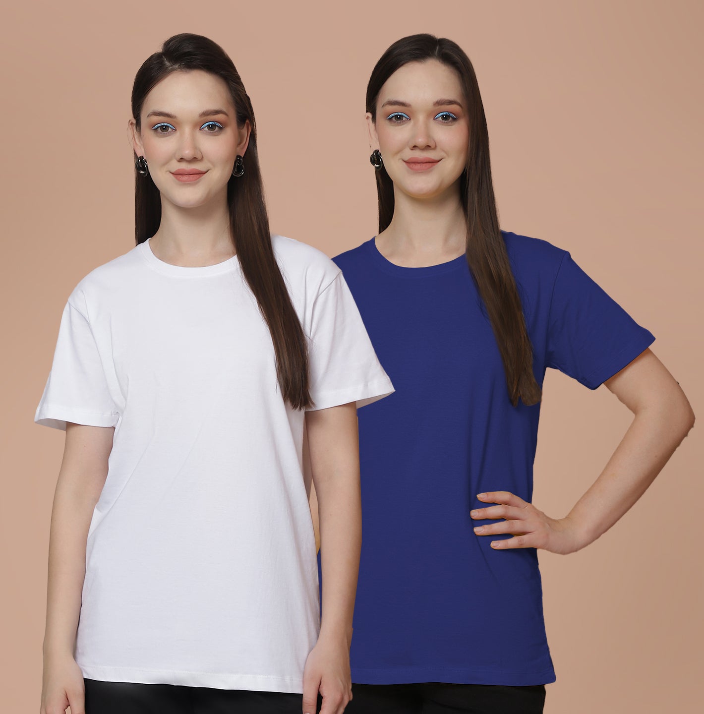 Friskers Pack Of 2 White Combination Round Neck Half Sleeves Long T-Shirt