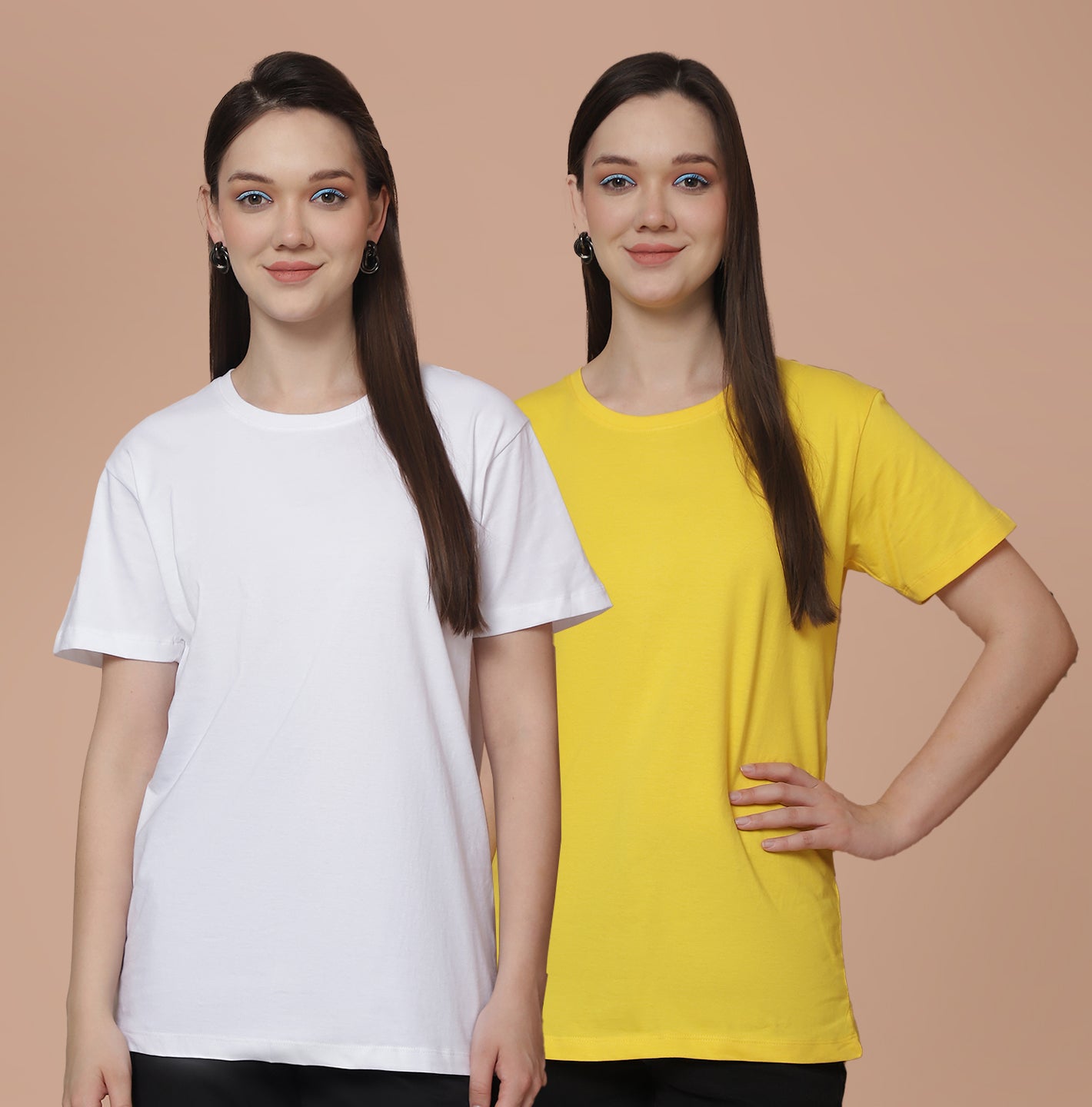 Friskers Pack Of 2 White Combination Round Neck Half Sleeves Long T-Shirt