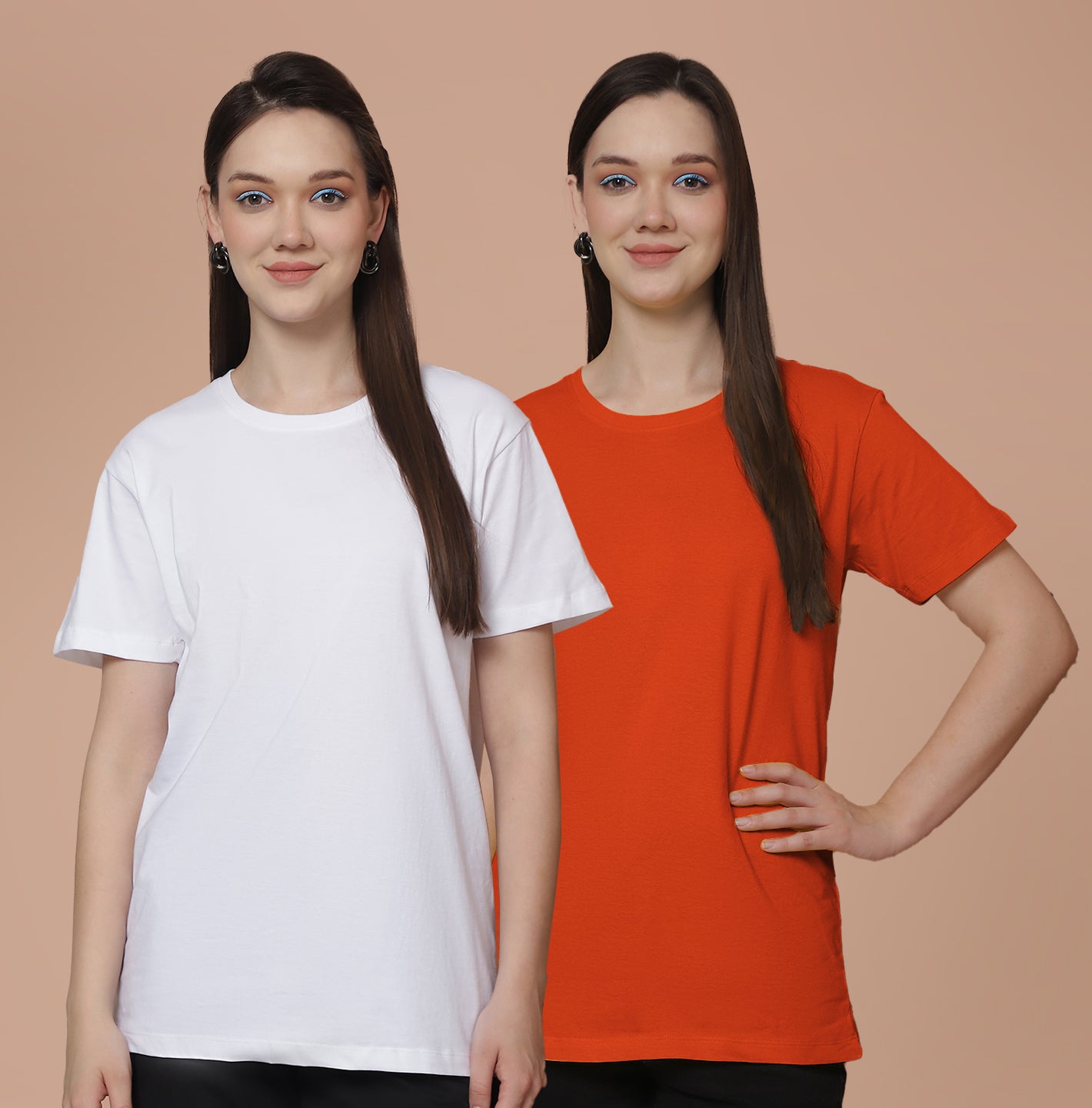 Friskers Pack Of 2 White Combination Round Neck Half Sleeves Long T-Shirt