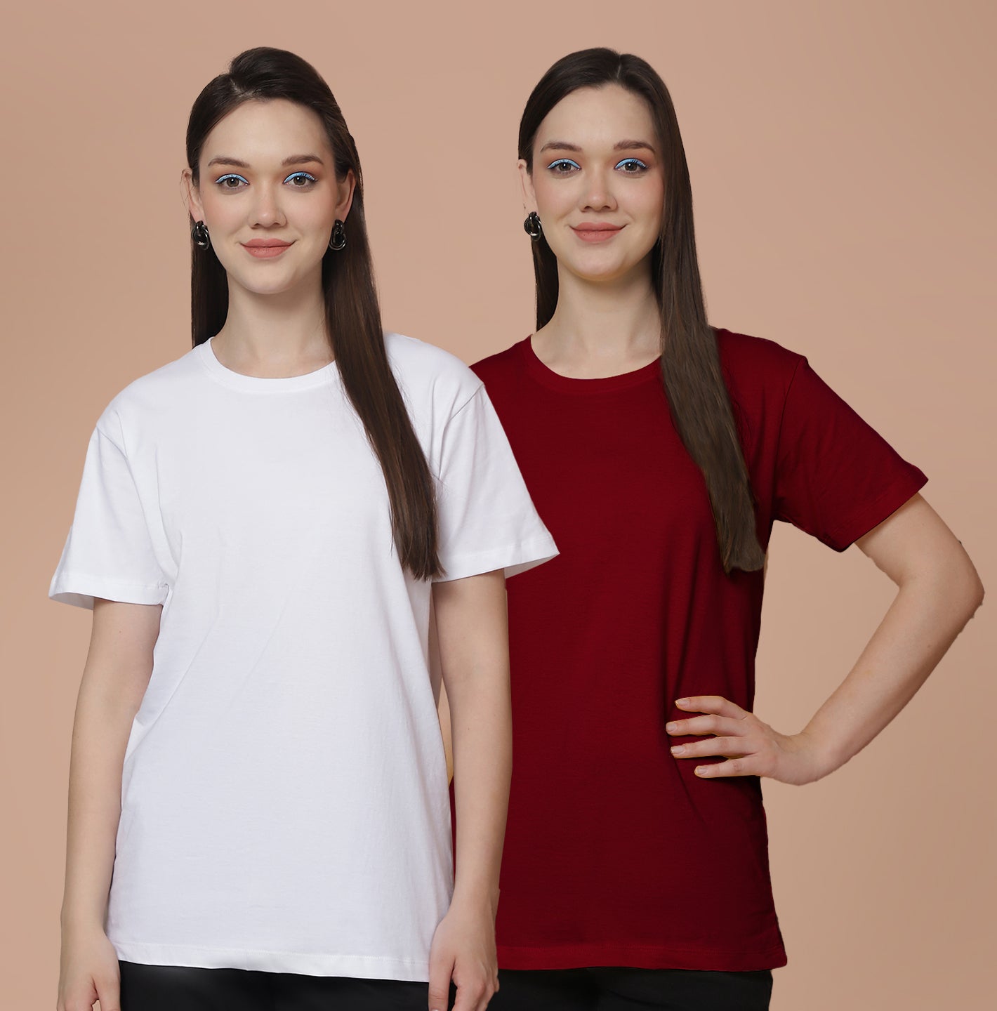 Friskers Pack Of 2 White Combination Round Neck Half Sleeves Long T-Shirt