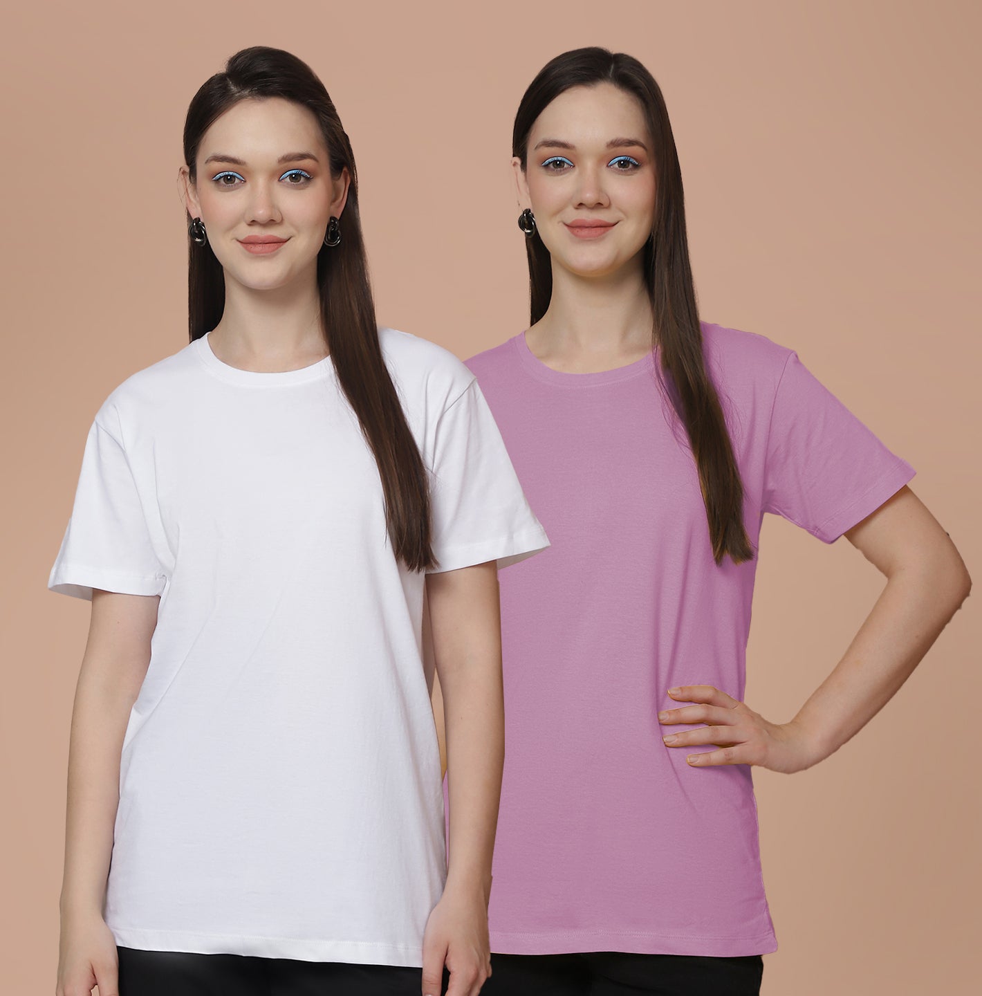 Friskers Pack Of 2 White Combination Round Neck Half Sleeves Long T-Shirt