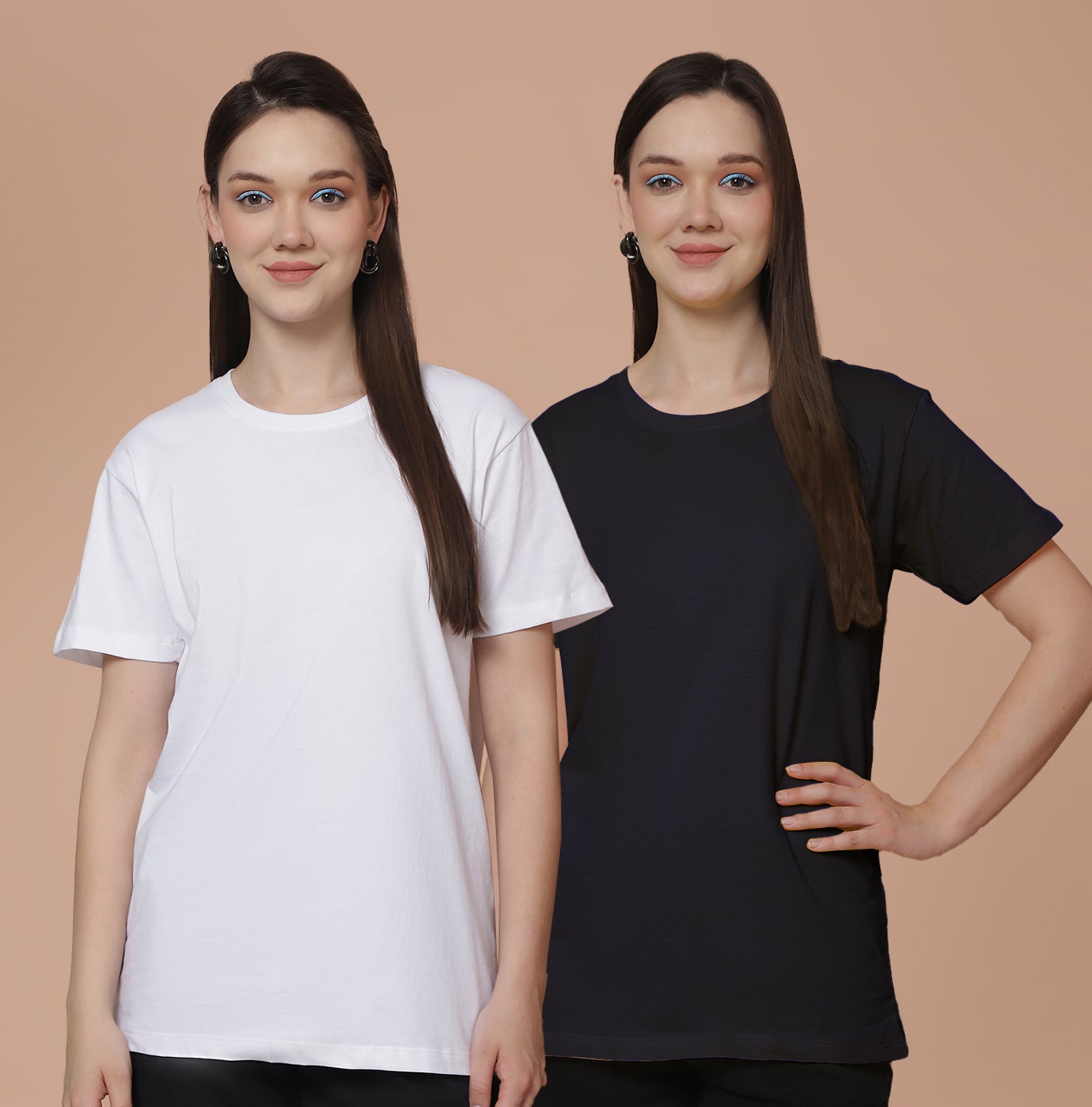 Friskers Pack Of 2 White Combination Round Neck Half Sleeves Long T-Shirt