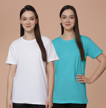Friskers Pack Of 2 White Combination Round Neck Half Sleeves Long T-Shirt