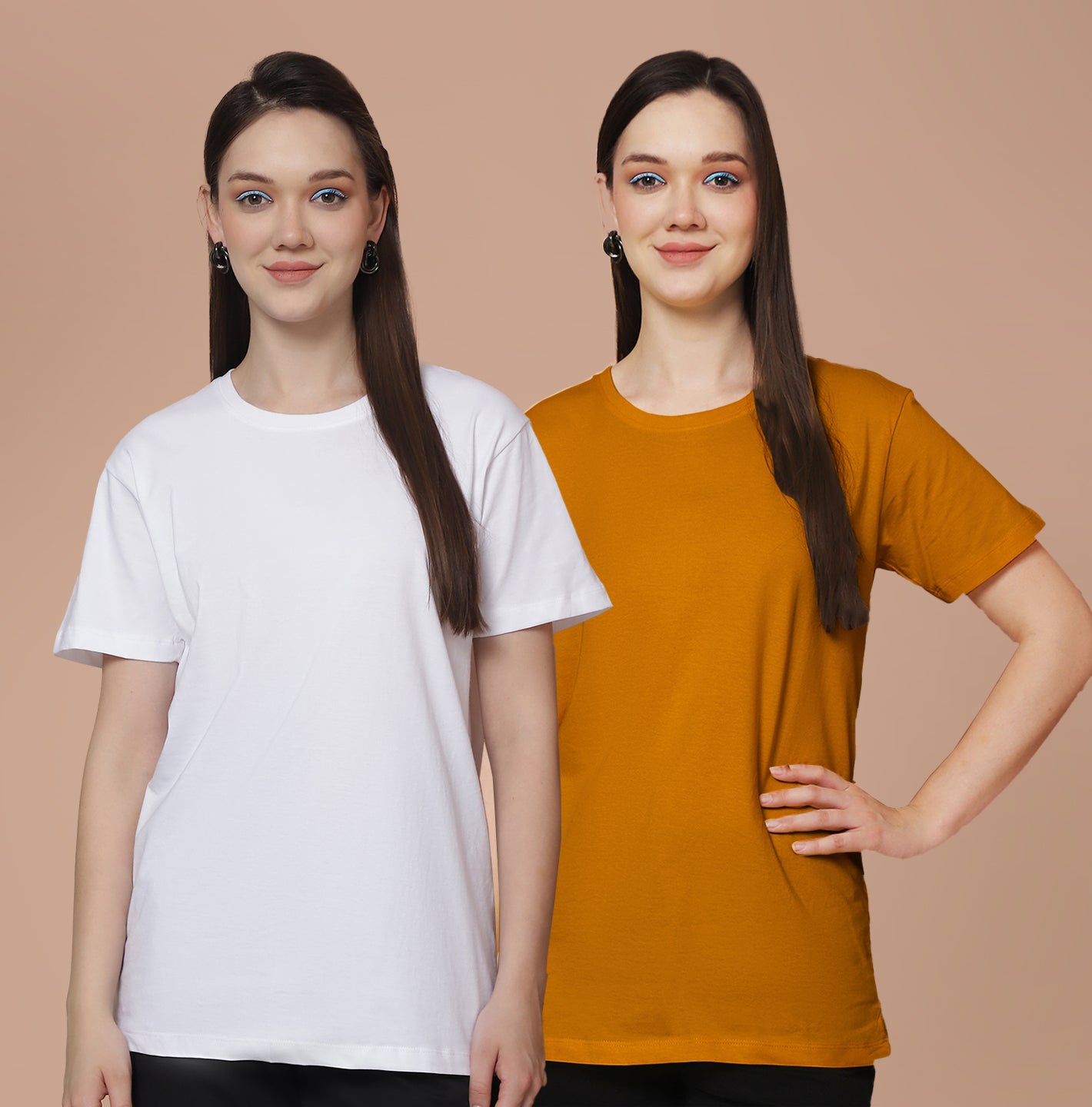 Friskers Pack Of 2 White Combination Round Neck Half Sleeves Long T-Shirt
