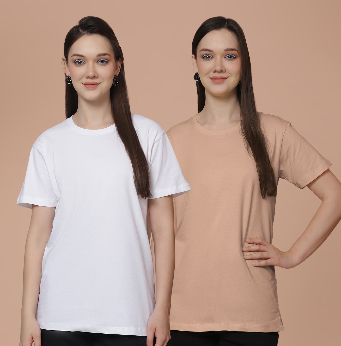 Friskers Pack Of 2 White Combination Round Neck Half Sleeves Long T-Shirt