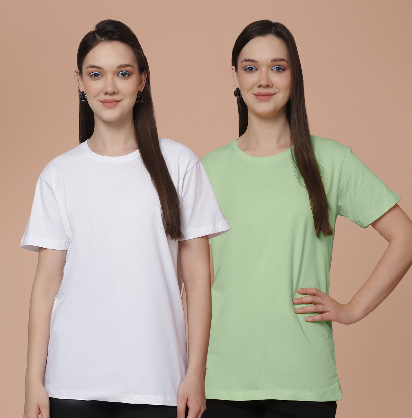 Friskers Pack Of 2 White Combination Round Neck Half Sleeves Long T-Shirt