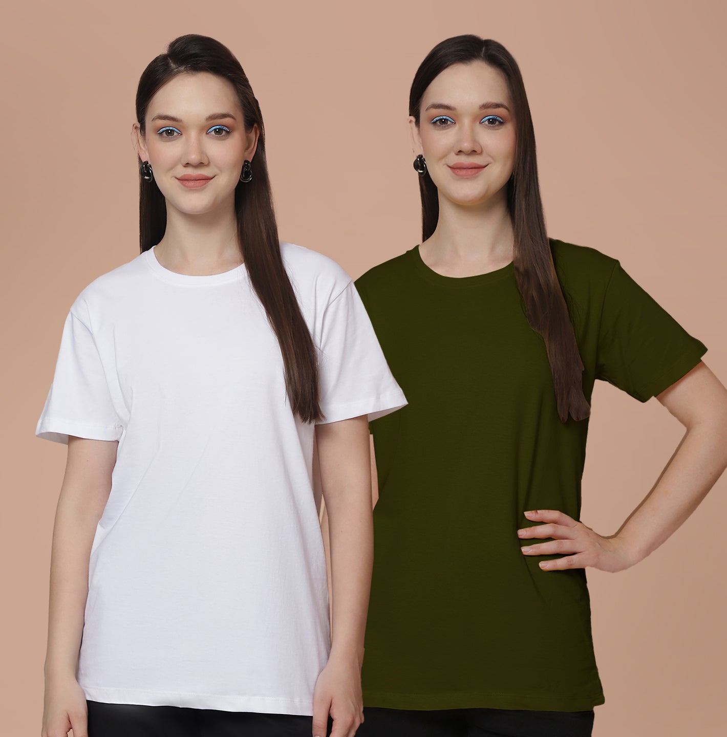Friskers Pack Of 2 White Combination Round Neck Half Sleeves Long T-Shirt