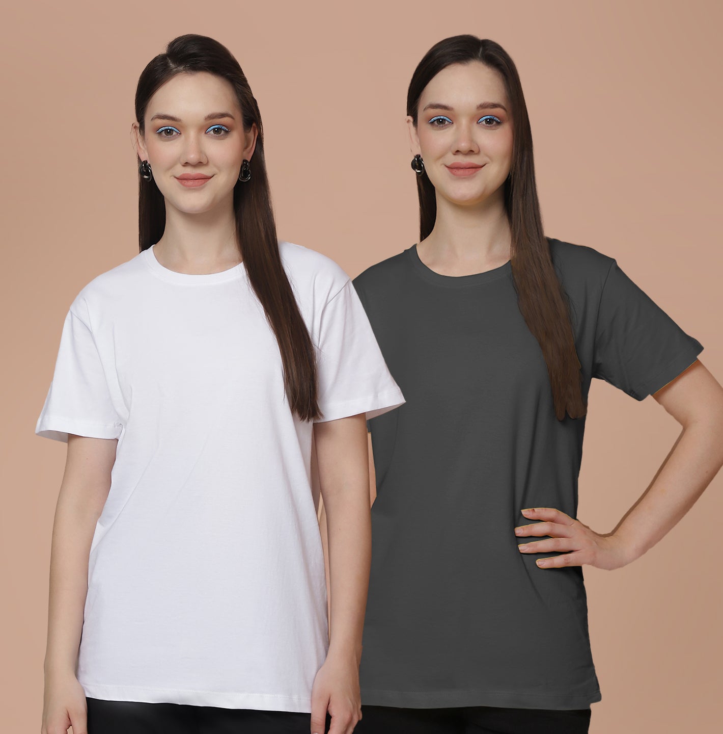 Friskers Pack Of 2 White Combination Round Neck Half Sleeves Long T-Shirt